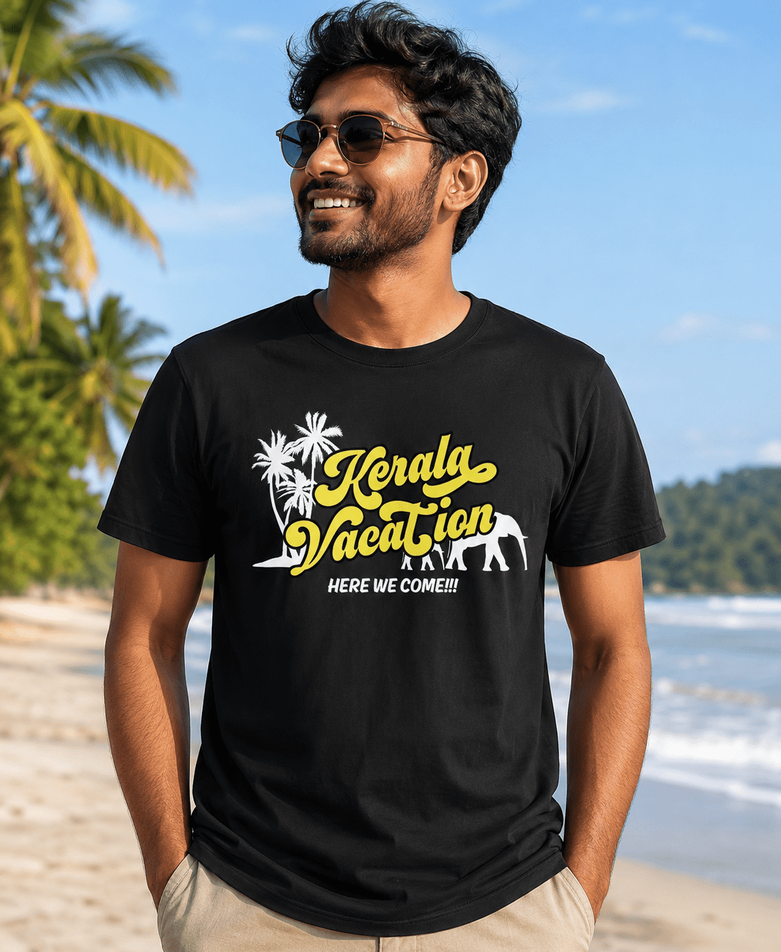 Kerala Vacation Here We Come Graphic Printed T-Shirt for Men & Women | Kerala Travel Holiday Beach Tee - Image 1